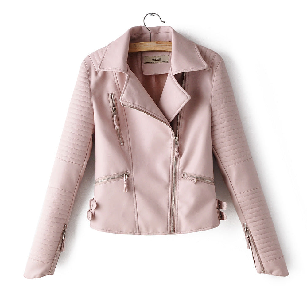 Irregular cuff motorcycle leather jacket