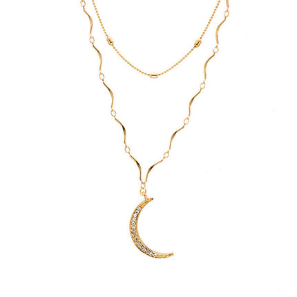 Full Diamond Moon Pendant Layered Pendant Necklace