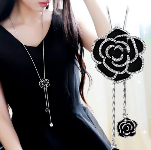 Korean fashion accessories, sweater chain, Crystal Snowflake Necklace, long necklace necklace, tassel sweater chain