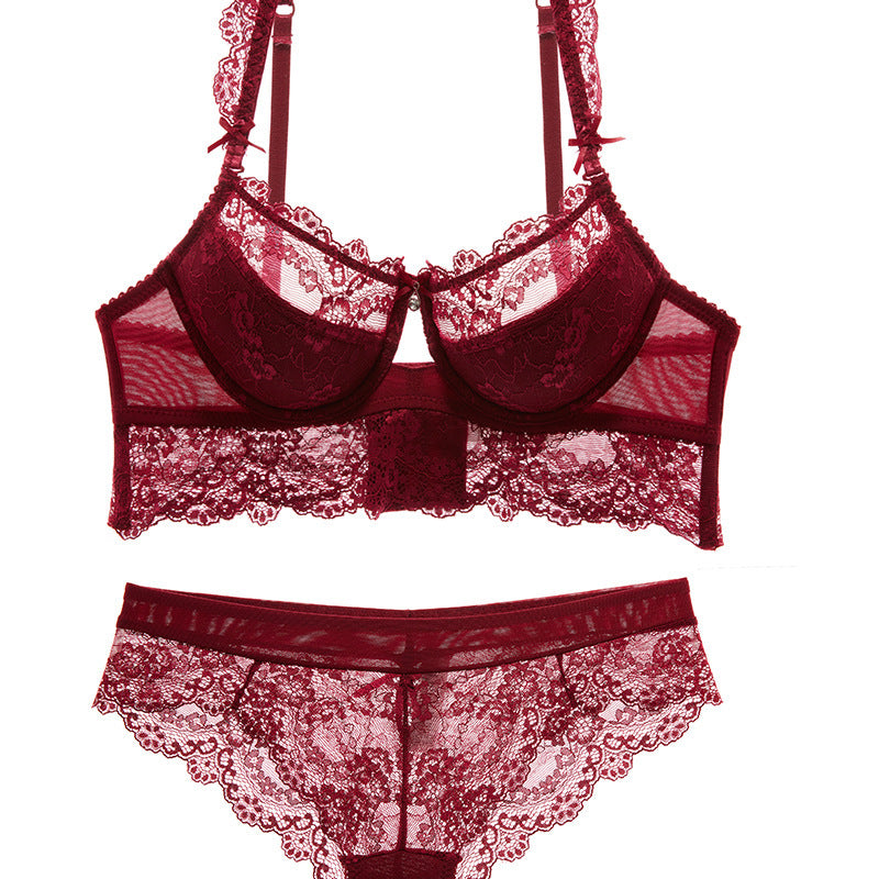 Women Bra Set Ultra-thin Red Black Lace Bras Underwear