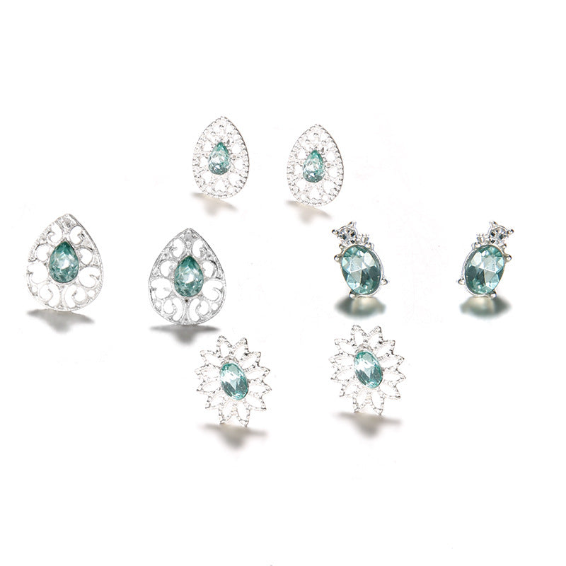 4 pairs of glamorous sapphire crystal boho earrings earrings