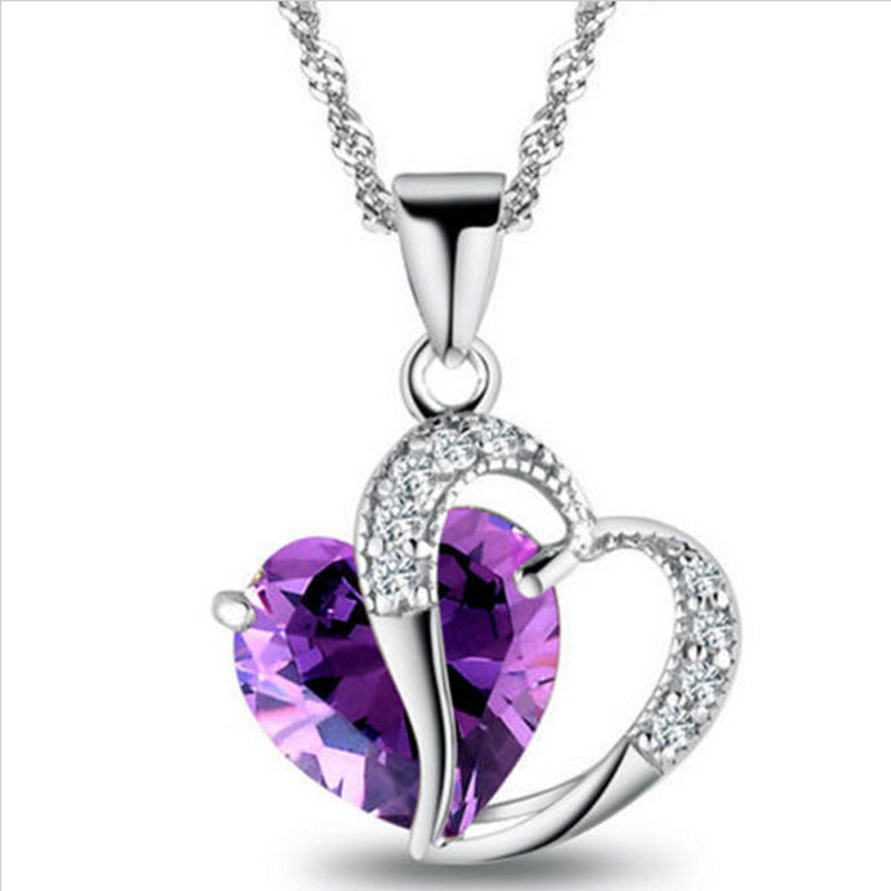 Heart Crystal Amethyst Pendant Necklace
