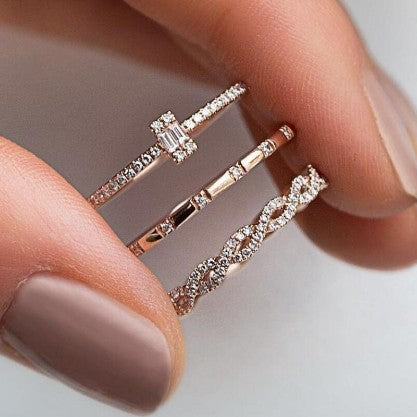 Square set with diamond studded zircon ring