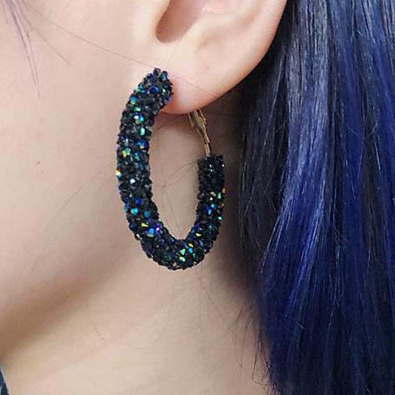 Diamond circle matte earrings earrings Japan and South Korea simple charm full diamond fashion wild earrings