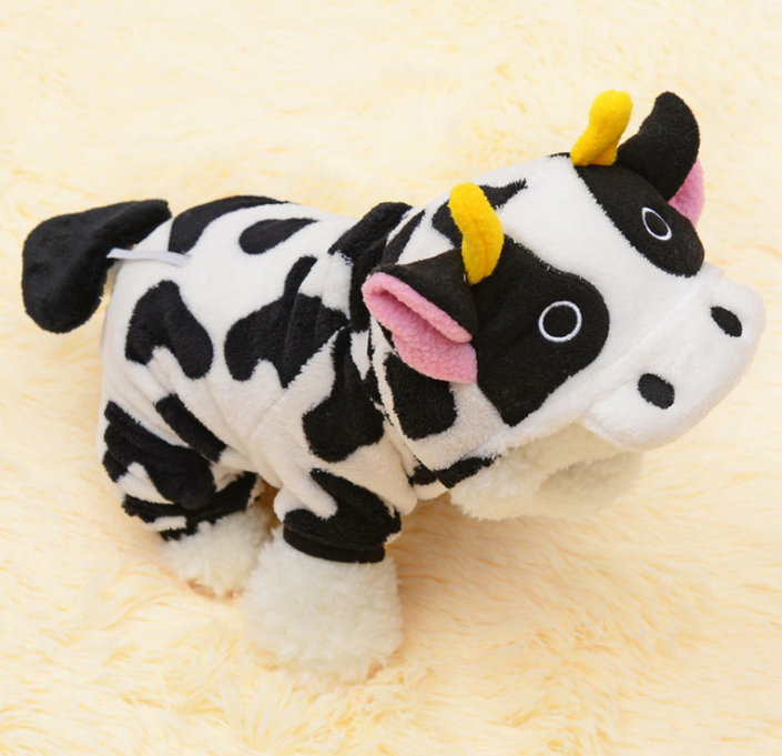 Pet Dog Cat Coat Warm Cow Costume Sweatshirt Hooded Clothing