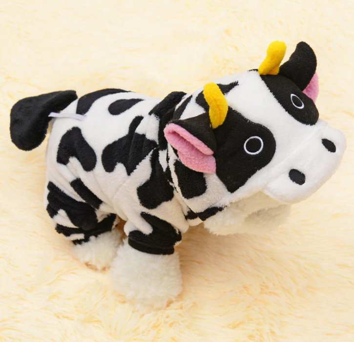 Pet Dog Cat Coat Warm Cow Costume Sweatshirt Hooded Clothing