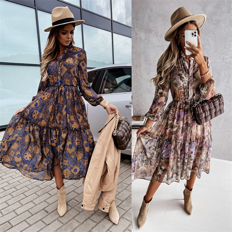 New Style Printed Long-Sleeved Dress
