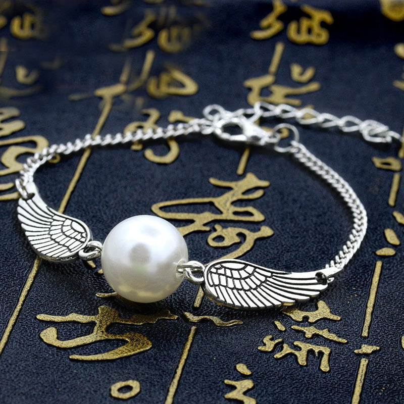 European And American Foreign Trade Jewelry Angel Wings Pearl Silver Bronze