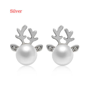 Stud Earrings Christmas Pearl Antlers Earrings