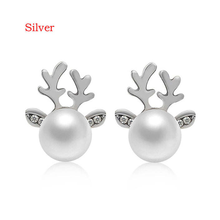 Stud Earrings Christmas Pearl Antlers Earrings