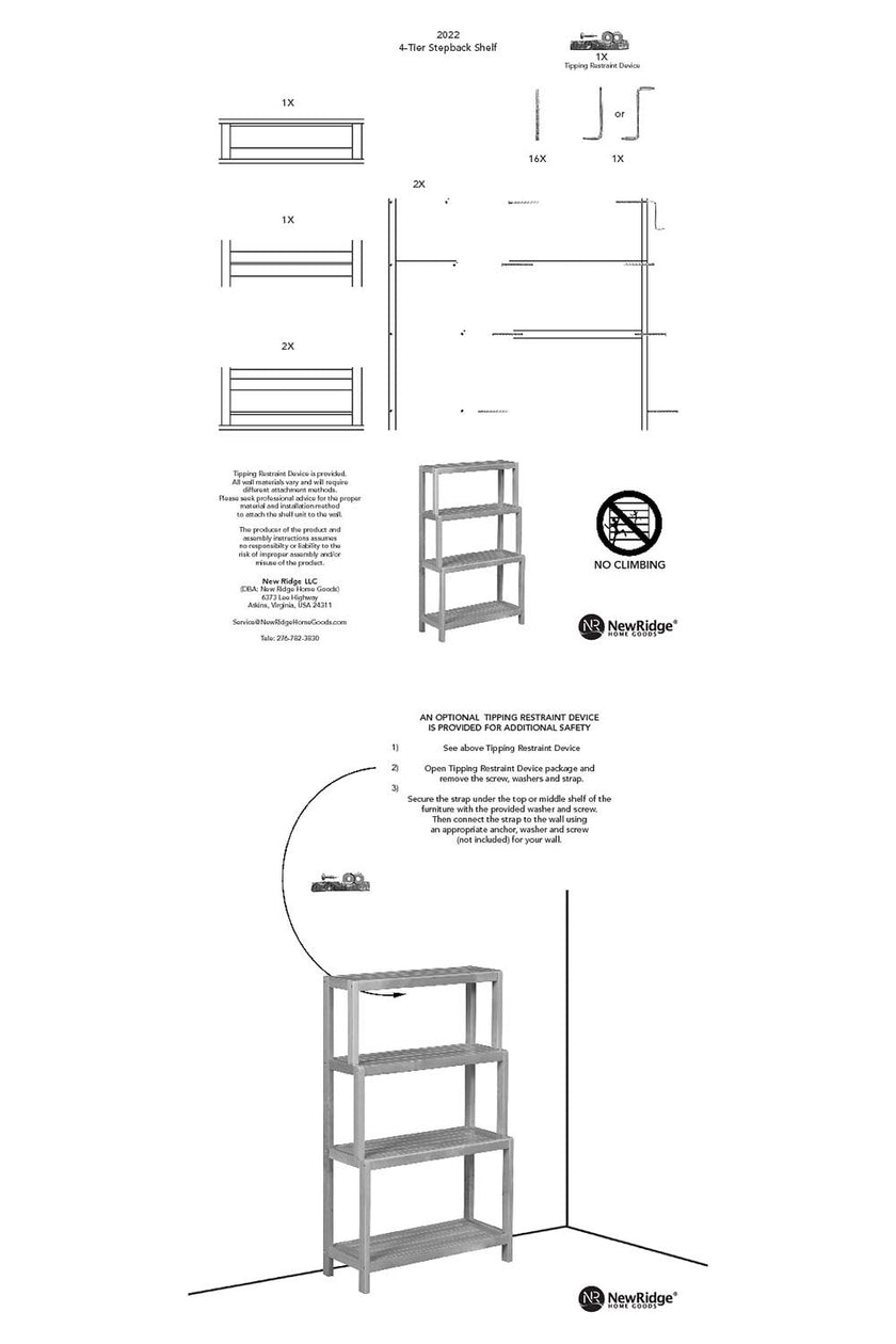 New Ridge Home Goods Dunnsville 4-Tier Stepback Shelf, Espresso