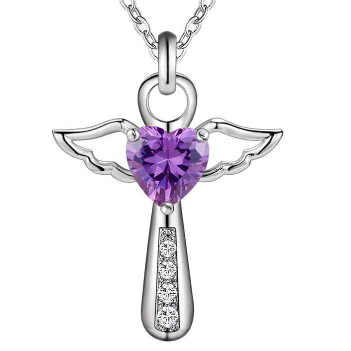 Purple zircon crystal pendant necklace