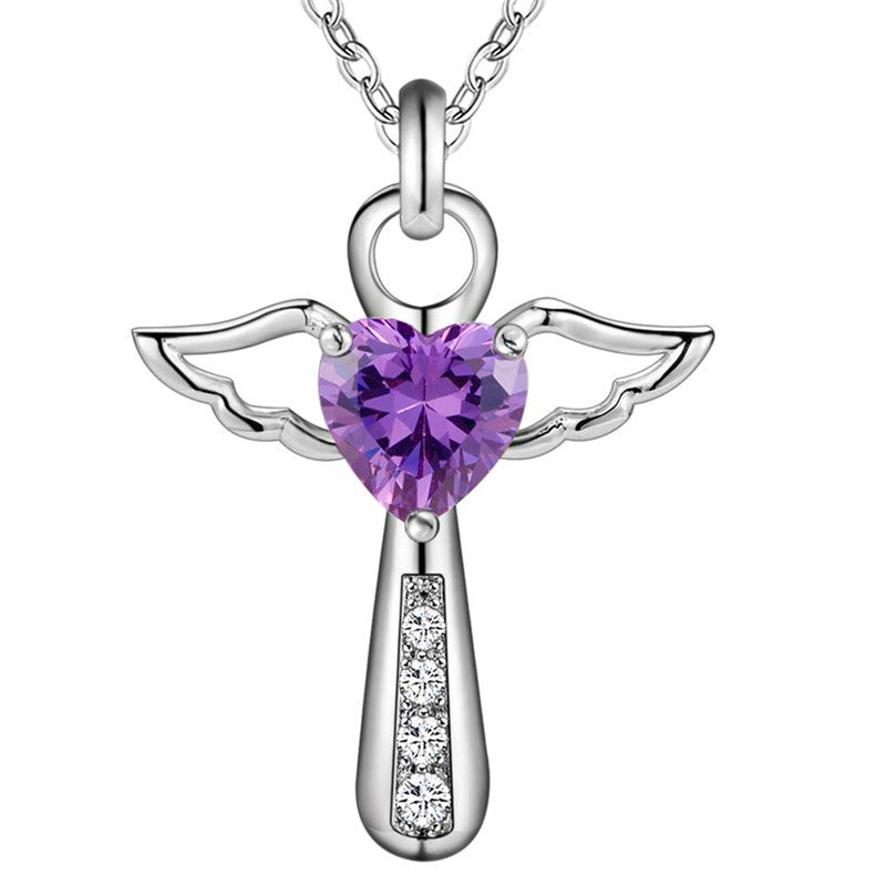 Purple zircon crystal pendant necklace
