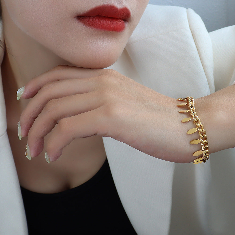 Fashion Simple Chain Leaf Tassel Bracelet