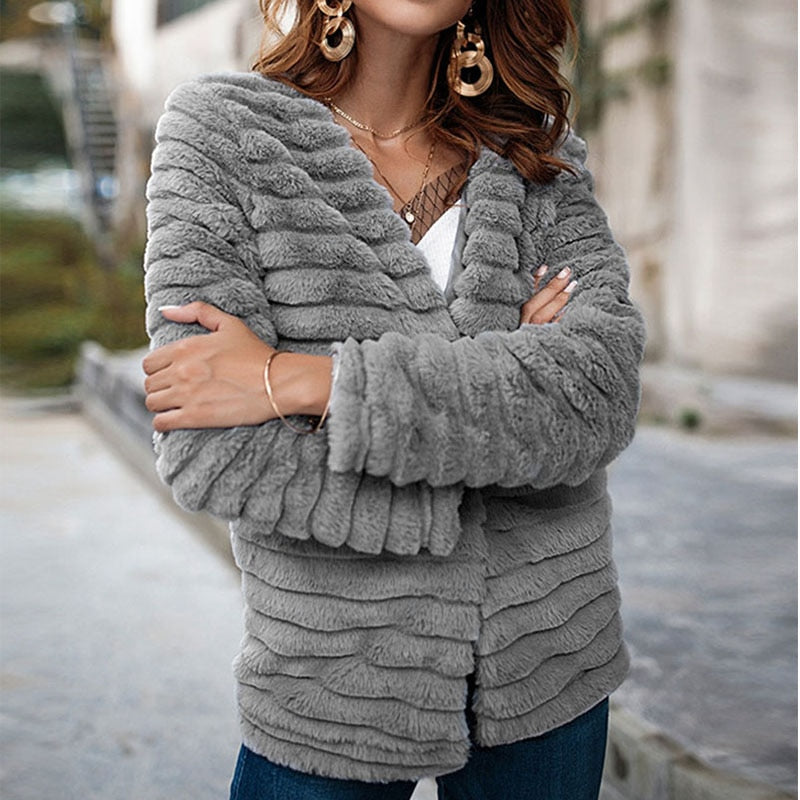 Nadafair Cardigan Fur Coat Women Long Sleeve Shaggy Autumn Winter Faux