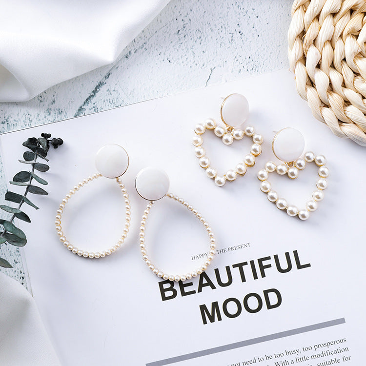 Fashion temperament love drop pearl earrings exaggerated cold wind shell texture earrings net red earrings