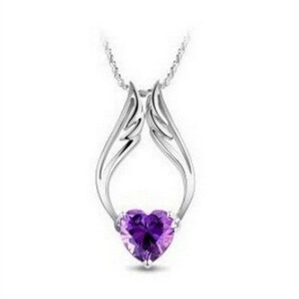 Angel Wings Peach Heart Crystal Necklace Pendant