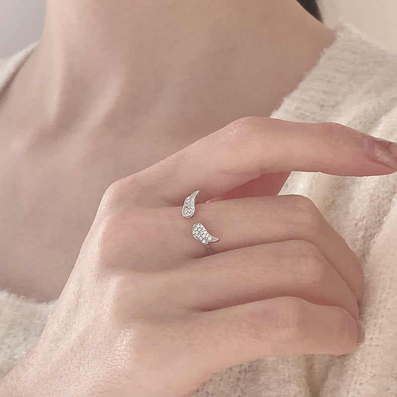 Fashion Sweet Diamond Angel Wing Silver Ring