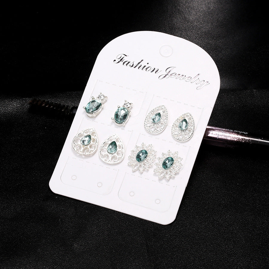 4 pairs of glamorous sapphire crystal boho earrings earrings