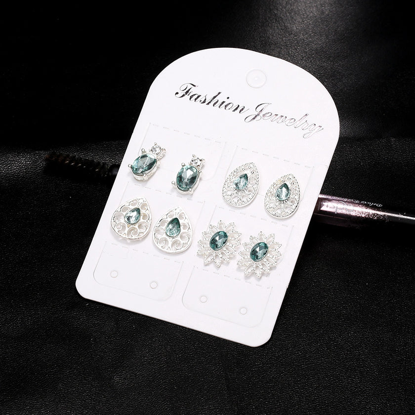 4 pairs of glamorous sapphire crystal boho earrings earrings