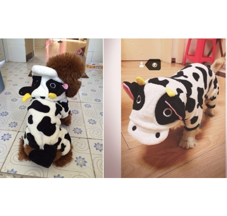 Pet Dog Cat Coat Warm Cow Costume Sweatshirt Hooded Clothing