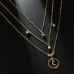 Alpscommerce Bohemian Antique Gold Circle Moon Rhinestone Pendant Chokers Necklaces Multi Layer Necklace Collar for Women Jewelry