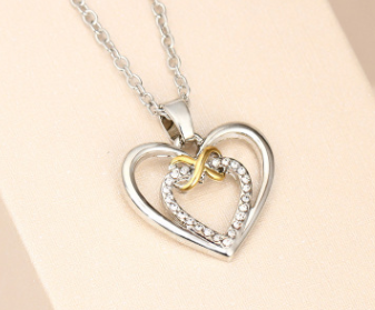 rhinestone heart-shaped bow necklace female sweater chain jewelry factory price direct sales