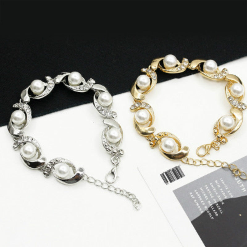 Alloy diamond pearl bracelet personality creative bracelet