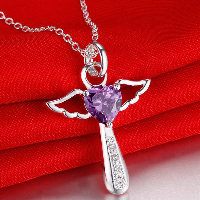 Purple zircon crystal pendant necklace