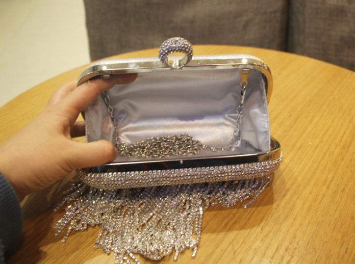 shiny diamond ladies fringed hand bag