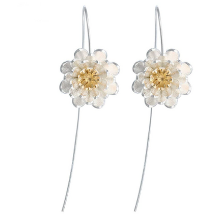 Silver Plated Long Flower Earrings
