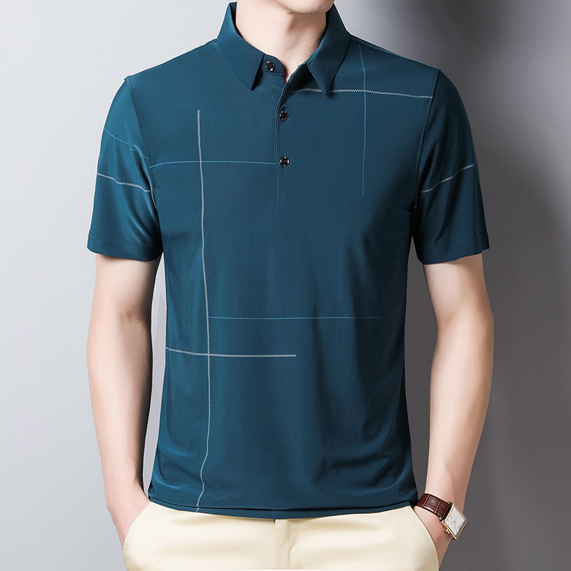 Polo shirt with printed lapel and ice silk tops