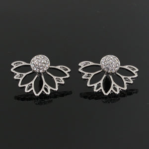 Lotus-shaped diamond-studded pierced earrings