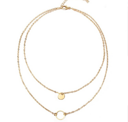 New Summer Multi Layer Sequined Choker Necklace For Women Gold Color Double Layer Round Pendant Necklace Fashion Jewelry
