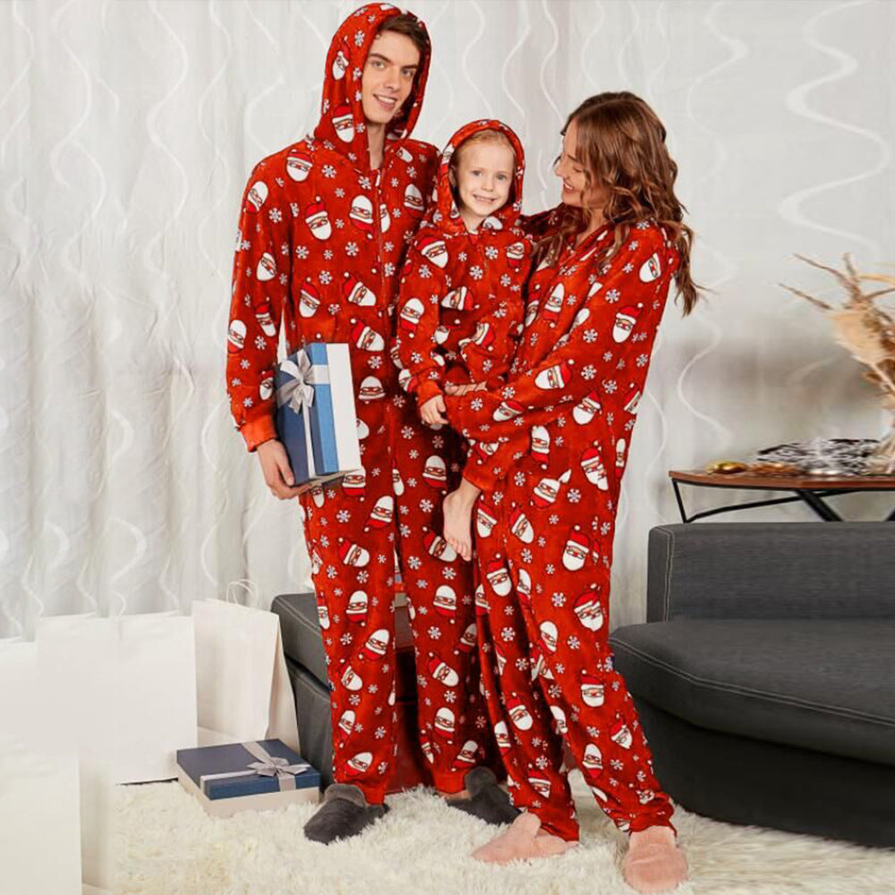 Family Matching Onesis Sleepwear Jumpsuit Santa Claus Long Sleeve Hooded Homewear
