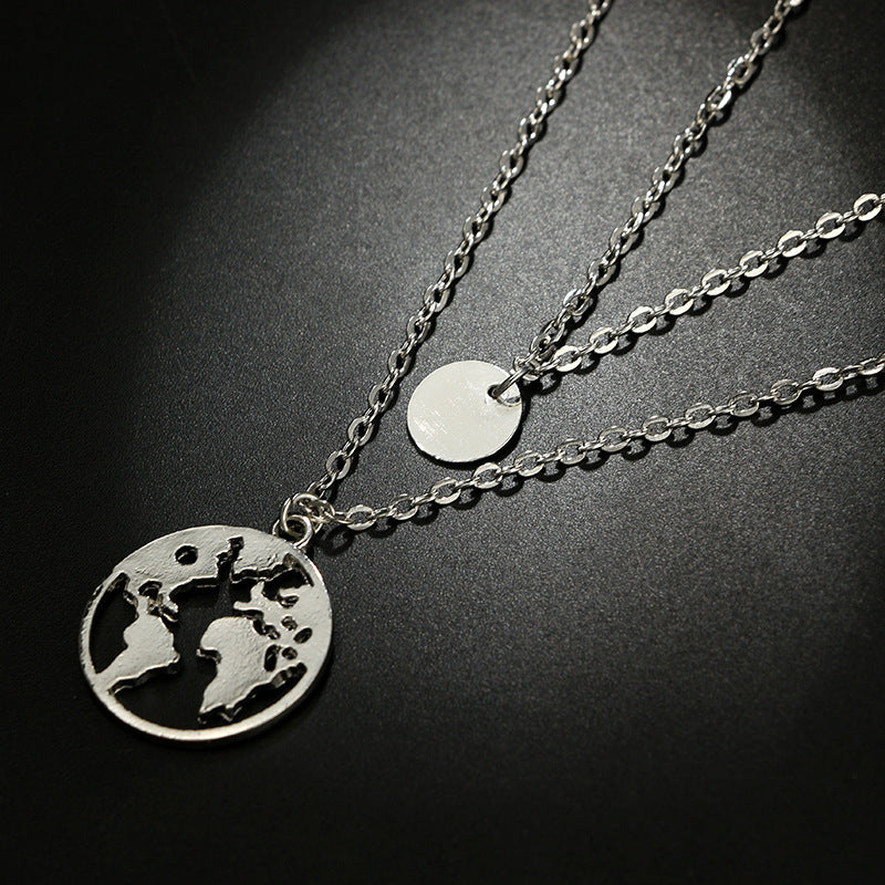 New women's wafer world map pendant necklace
