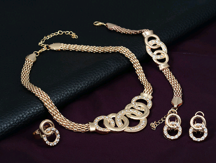 Necklace Earrings Bracelet Ring Jewelry Set 18K Jewelry Four-piece Set