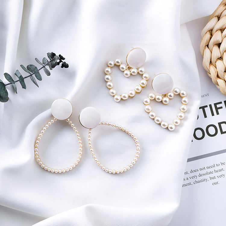 Fashion temperament love drop pearl earrings exaggerated cold wind shell texture earrings net red earrings