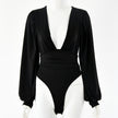 Women's   long-sleeved deep V waist pleated temperament bodysuit