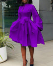 Plus Size Fashion Casual Solid Color Lantern Sleeve Tutu Skirt