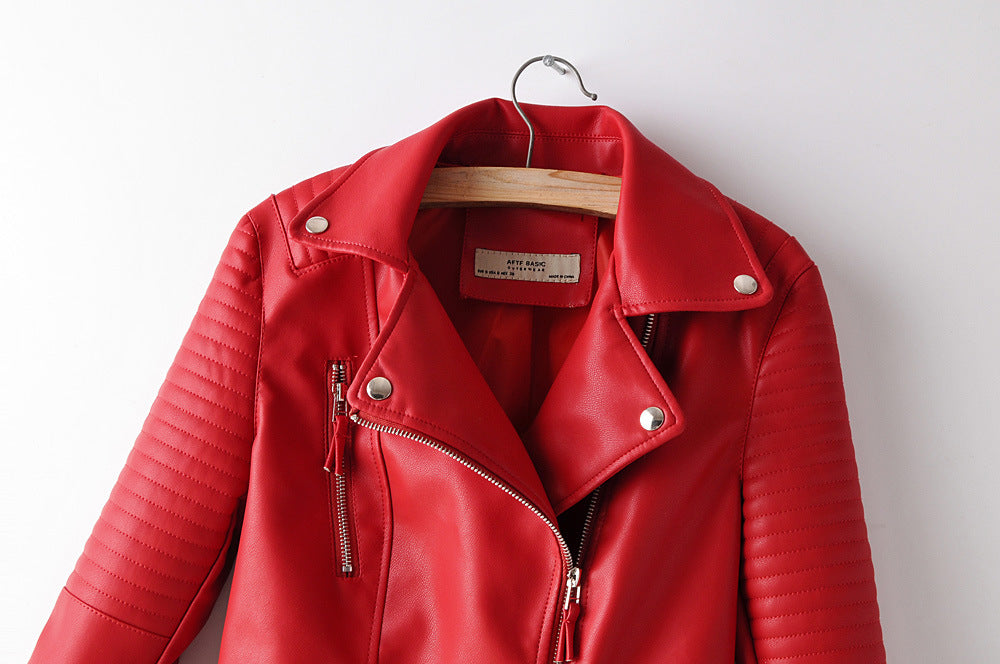 Irregular cuff motorcycle leather jacket