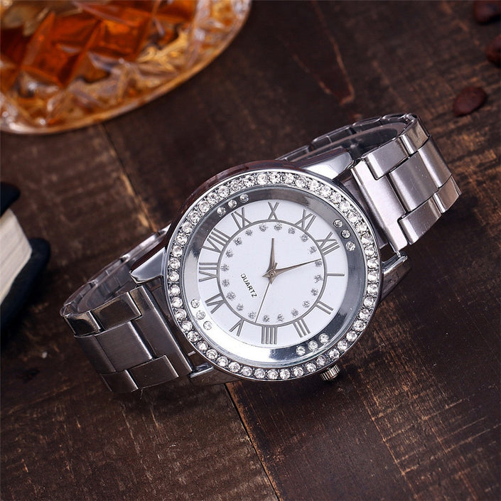 Rhinestone Quartz Watch Casual Women Stainless Steel Wristwatches Female Clock