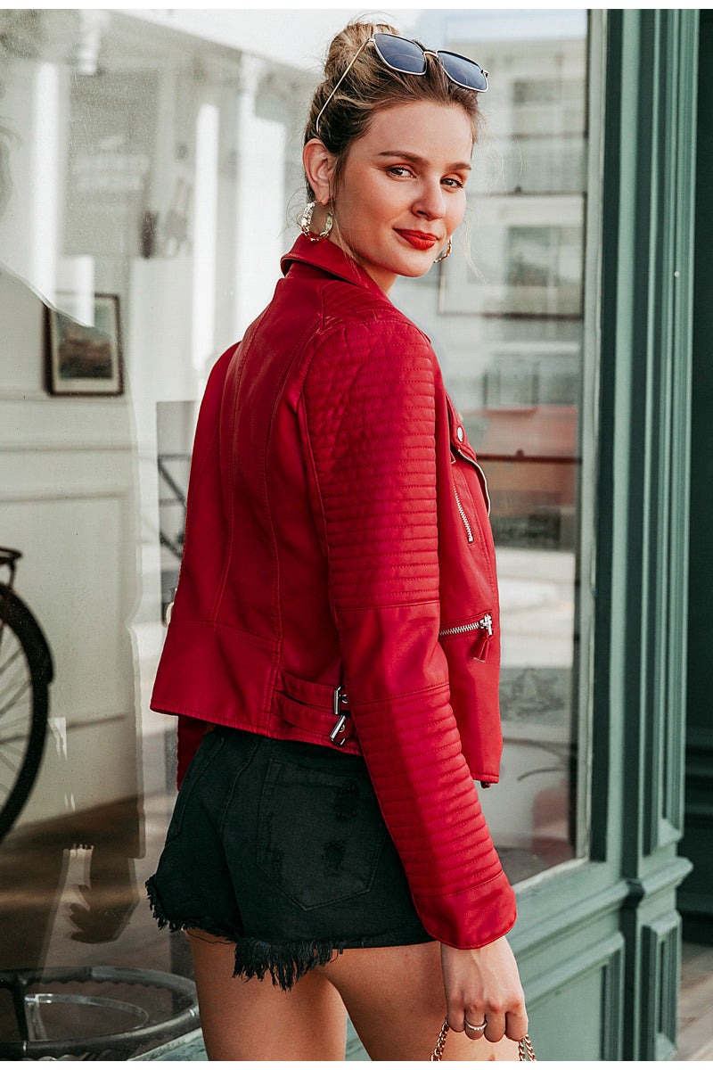 Irregular cuff motorcycle leather jacket