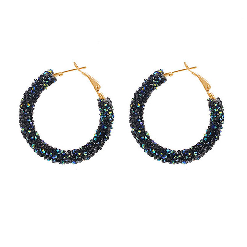 Diamond circle matte earrings earrings Japan and South Korea simple charm full diamond fashion wild earrings