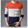 Winter Pullover Men Round Collar Striped Cotton Sweaters Slim Fit Pull Homme Knitwear