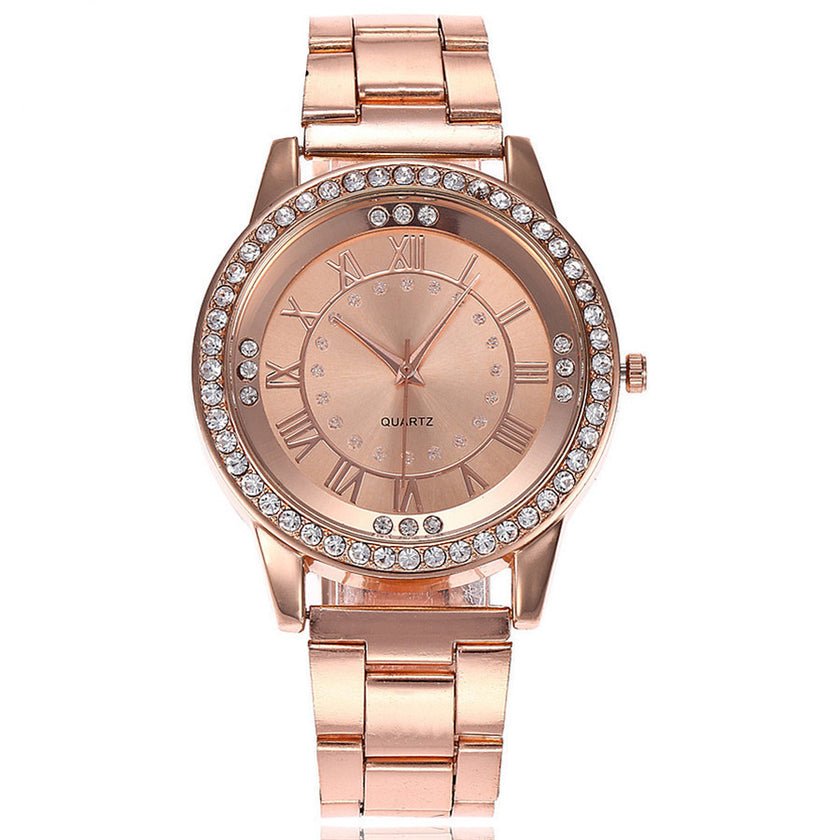 Rhinestone Quartz Watch Casual Women Stainless Steel Wristwatches Female Clock