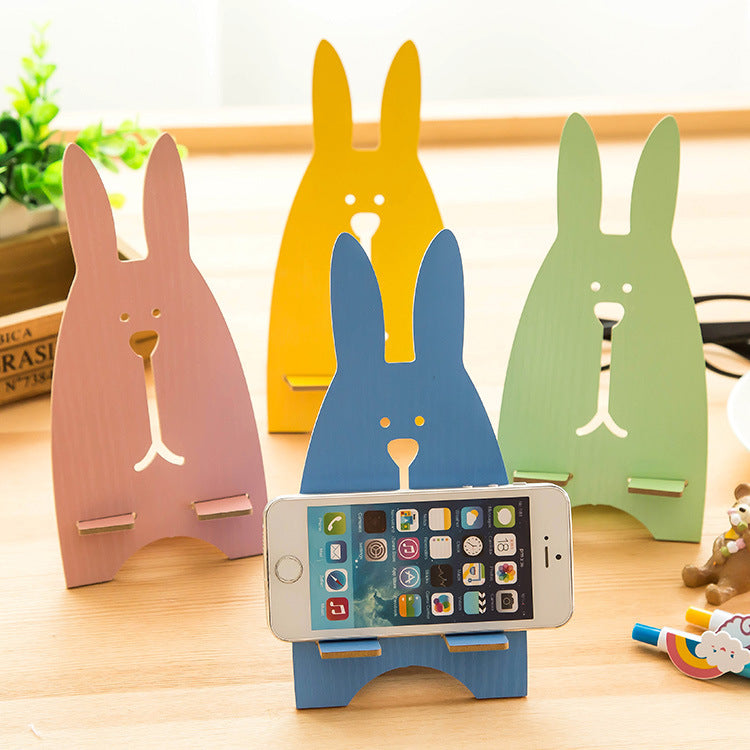 Compatible with Apple, Cartoon Wooden Universal Portable Light Weight Rabbit Mobile Phone Tablet Desktop Holder Stand Lazy bracket For iPhone 7 Xiaomi