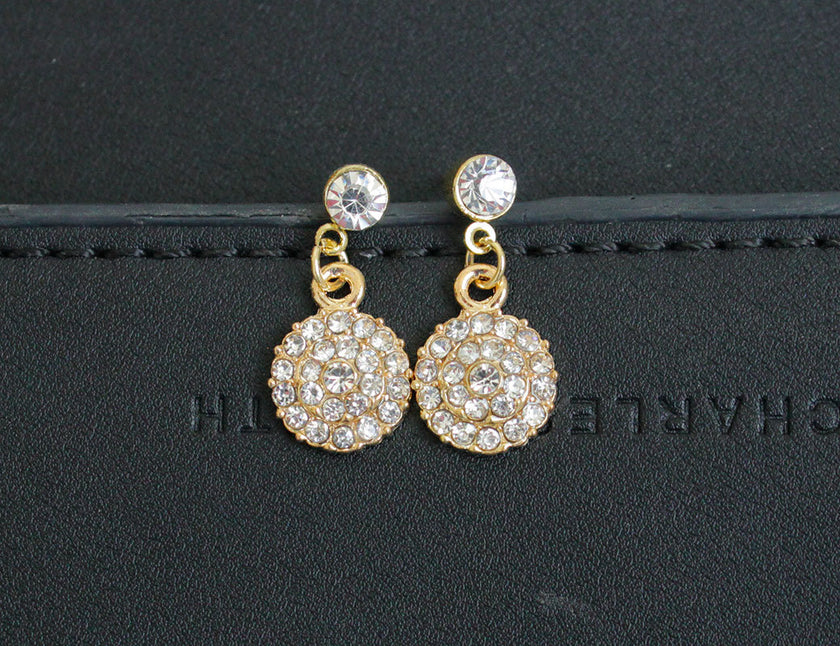 The bride jewelry two piece Necklace Earrings Set Round Diamond Jewelry Set Gold Jewellery Set
