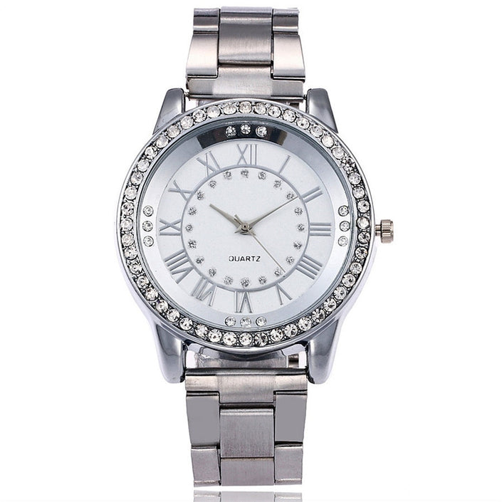Rhinestone Quartz Watch Casual Women Stainless Steel Wristwatches Female Clock