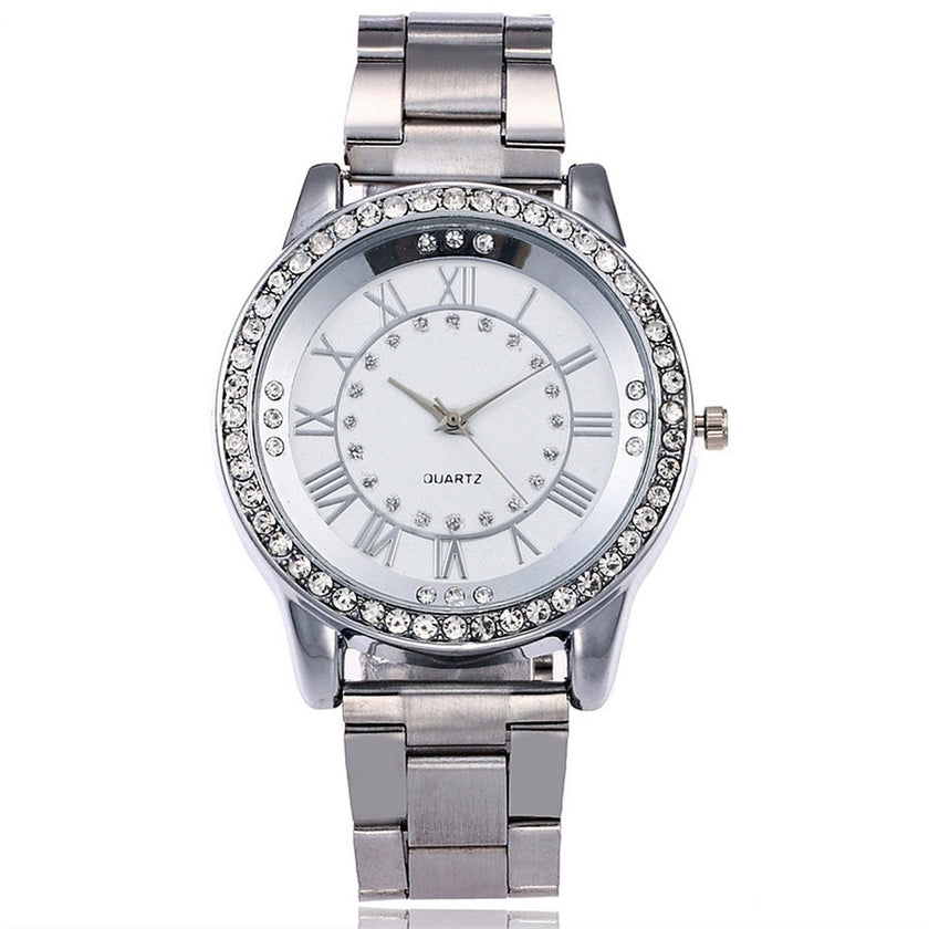 Rhinestone Quartz Watch Casual Women Stainless Steel Wristwatches Female Clock